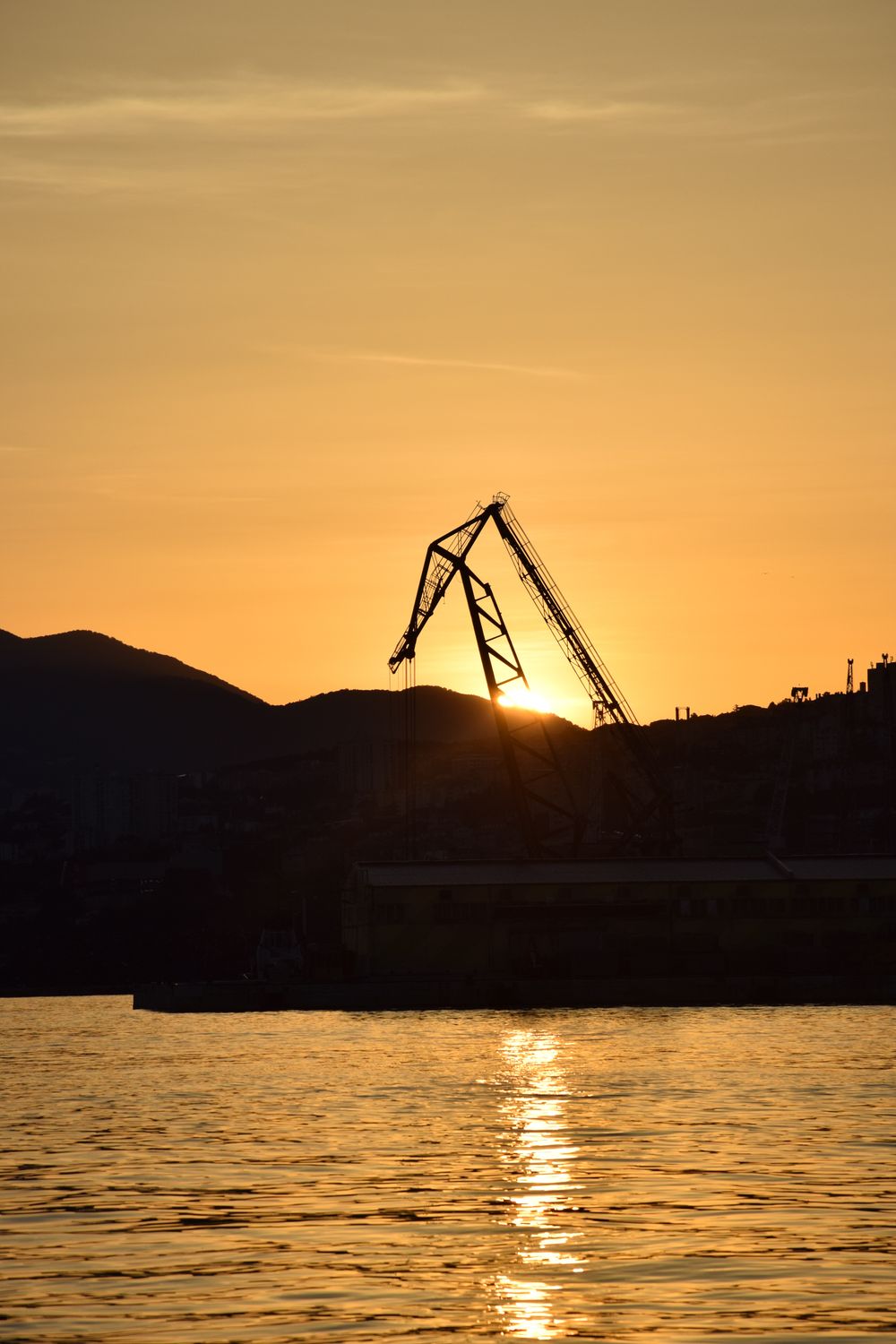 Construction crane at sunset