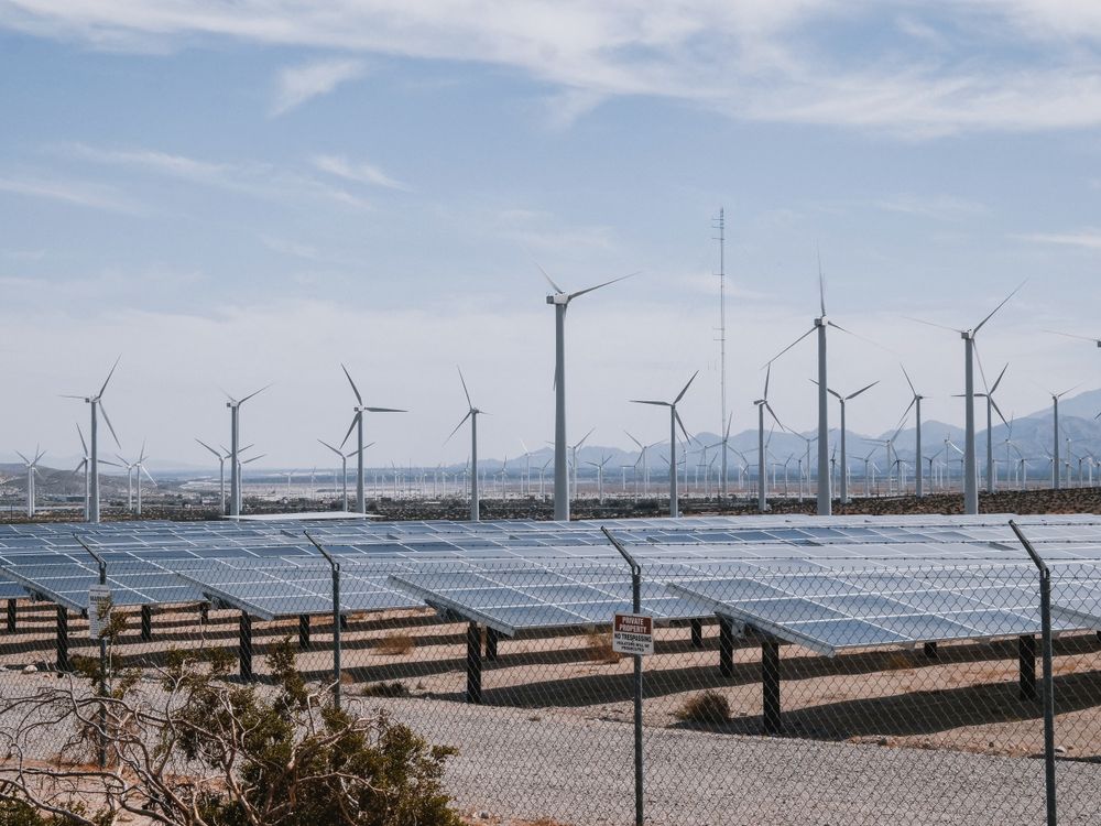 Wind turbines and solar panels