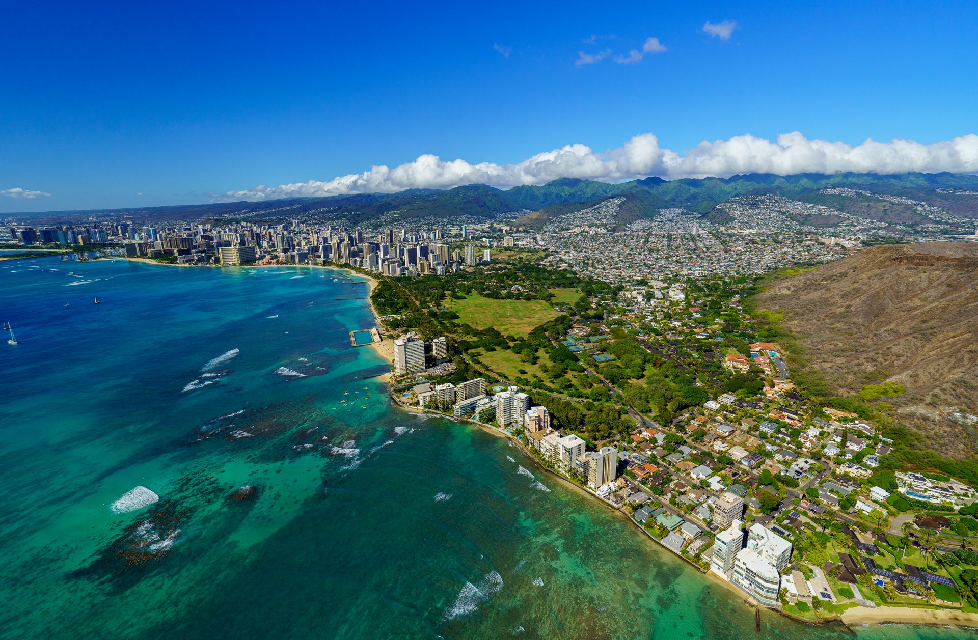 Waikiki coastline panorama