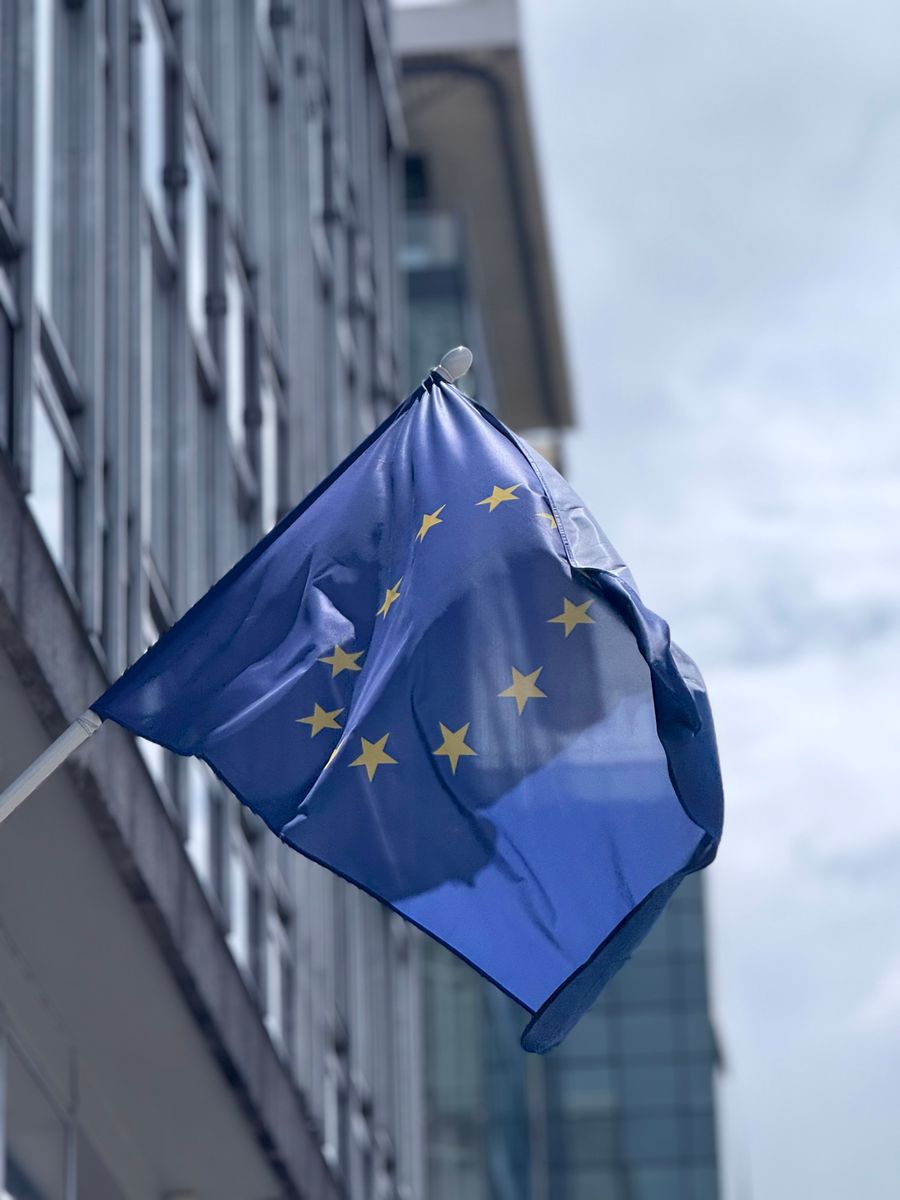 European building with EU flags